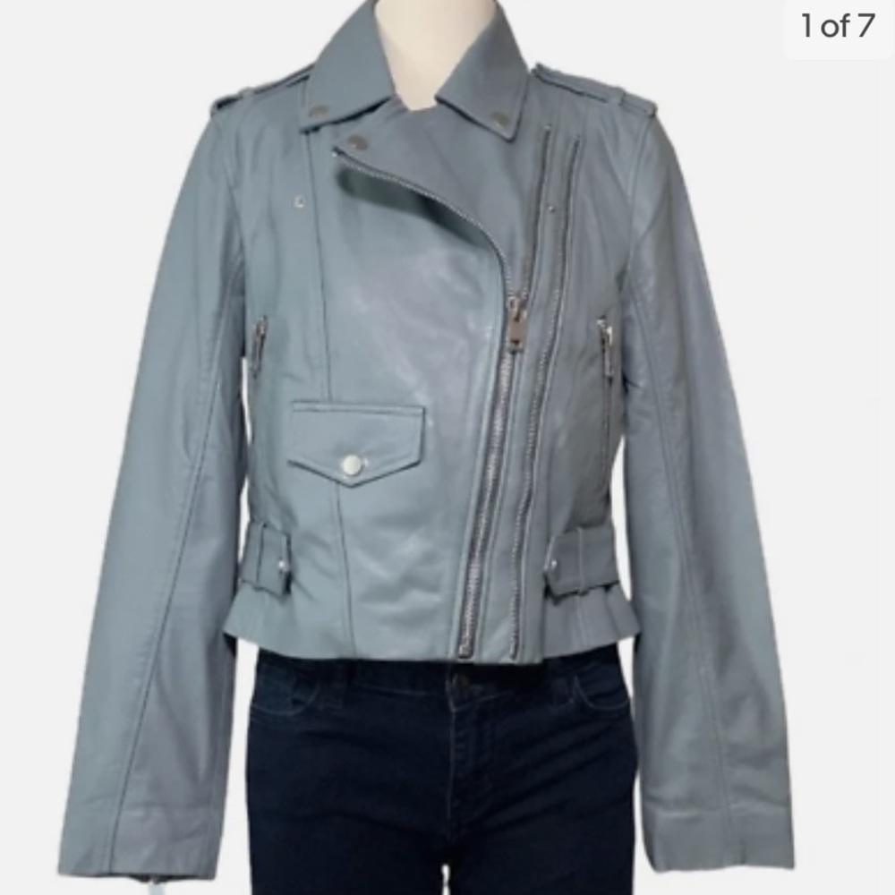 Walter Baker NWT Stone Light Blue Leather Moto Jacket